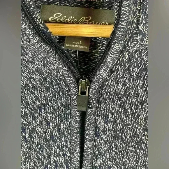 Eddie Bauer Marled Indigo 1/4 Zip Sweater 100% Cotton Men's Large NWT - Picture 6 of 13